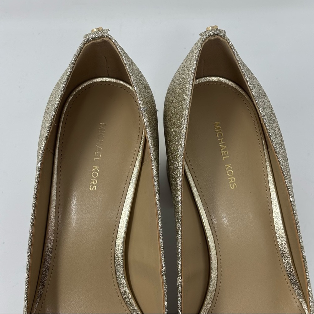 Michael Kors Perla Flex Gold Glitter Chunky Heel Pumps NWOT - Picture 7 of 10